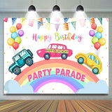 Allenjoy Ballon With Car Party Parade Happy Birthday Backdrop