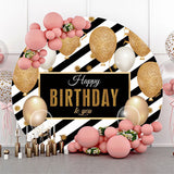 Allenjoy Balloon Black Gold Stripes Birthday Round Backdrop