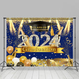 Allenjoy Balloon Diamond Blue Gold Ribbon Graduation Backdrop