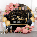 Allenjoy Balloon Flag Glitter Happy Birthday Round Backdrop