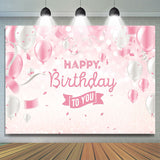 Allenjoy Balloon Ribbon Pink White Happy Birthday Glitter Bokeh Backdrop