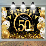 Allenjoy Balloon Ribbon With Flag Happy 50Th Birthday Backdrop