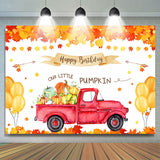 Allenjoy Balloon Yellow Leaves Car Happy Birthday Our Little Pumpkin Backdrop