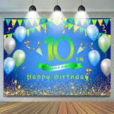 Allenjoy Balloons And Flag Green Happy 10Th Birthday Backdrop