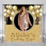 Allenjoy Balloons Gold Sparkling Custom Photo Birthday Backdrop