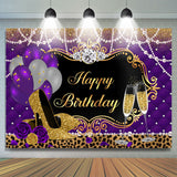 Allenjoy Balloons Leopard Purple Gold High Heels Birthday Backdrop For Women