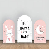 Allenjoy Be Happy Pink White Rabbit Moon Arch Backdrop Kit