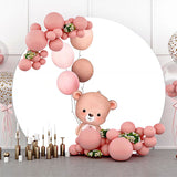 Allenjoy Bear Balloon Round Baby Shower Backdrop Girls