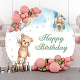 Allenjoy Beige Blue Balloon Bear Star Round Birthday Backdrop