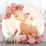 Allenjoy Beige Cute Fox Pink Flowers Butterfly Circle Backdrop