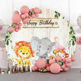 Allenjoy Beige Wood Leaves Cute Animals Birthday Backdrop