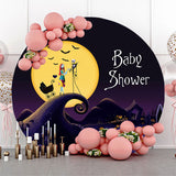 Allenjoy Big Moon Bats Halloween Round Baby Shower Backdrop