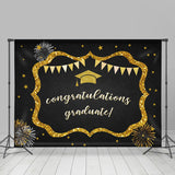 Allenjoy Black And Gold Glitter Congratulation Graduate Backdrop