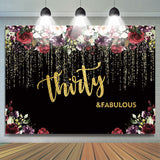 Allenjoy Black And Gold Glitter Floral 30Th Birthday Background