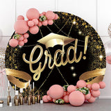 Allenjoy Black And Gold Glitter Graduation Party Round Backdrop 1