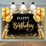 Allenjoy Black And Golden Balloon Glitter Birthday Backdrop