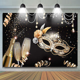 Allenjoy Black And Golden Champagne Mask Gorgeous Backdrop