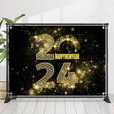 Allenjoy Black And Golden Clock 2024 Happy New Year Backdrop