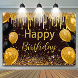 Allenjoy Black And Golden Dots Balloons Happy Birthday Backdrop