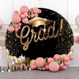 Allenjoy Black And Golden Dots Happy Graduation Round Backdrop