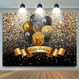 Allenjoy Black And Golden Glitter Balloon Happy Birthday Backdrop