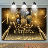 Allenjoy Black And Golden Glitter Balloon Theme Birthday Backdrop