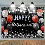 Allenjoy Black And Silver Happy Retirment Balloons Backdrop