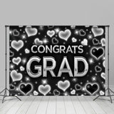 Allenjoy Black And Silver Hearts Themed Congratsgrad Backdrop