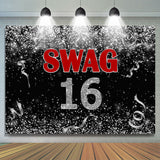 Allenjoy Black And Silver Ribbion Swag 16 Birthday Backdrop