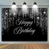 Allenjoy Black And Slivery Sparkling Happy Birthday Backdrop