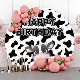 Allenjoy Black And White Cow Theme Happy Birthday Round Backdrop