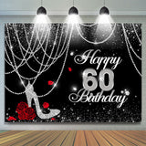 Allenjoy Black And White Glitter Happy 60Th Birthday Backdrop