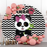 Allenjoy Black And White Ripple Panda Round Baby Shower Backdrop