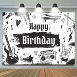 Allenjoy Black And White Rock Music Birthday Backdrop Boy