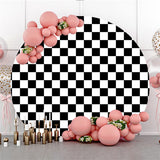 Allenjoy Black And White Square Lattice Birthday Round Backdrop