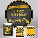 Allenjoy Black And Yellow Round Truck Happy Birthday Backdrop