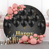 Allenjoy Black Balloons Gold Round Happy Birthday Backdrop