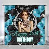 Allenjoy Black Blue Balloon Custom 35Th Birthday Backdrop