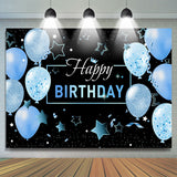 Allenjoy Black Blue Balloons Stars Happy Birthday Backdrop