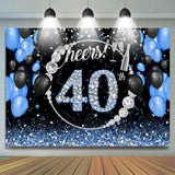 Allenjoy Black Blue Glitter Cheers To 40Th Birthday Backdrop