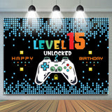 Allenjoy Black Blue Level 15 Unlocked Happy Birthday Backdrop