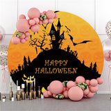 Allenjoy Black Castle Bat Pumpkin Happy Halloween Round Backdrop