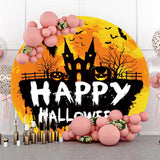 Allenjoy Black Castle Pumpkin Happy Halloween Circle Backdrop