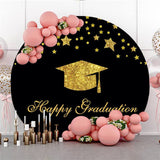 Allenjoy Black Circle Glitter Star Happy Graduation Backdrop