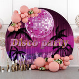 Allenjoy Black Coconut Tree Purple Disco Birthday Round Backdrop