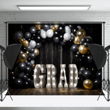 Allenjoy Black Glitter Sequin Theme Congrats Grad Backdrop