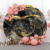 Allenjoy Black Gold Abstract Glitter Round Birthday Backdrop