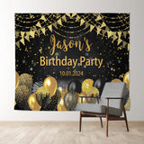 Allenjoy Black Gold Balloon Bokeh Custom Birthday Backdrop