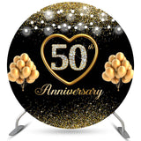 Allenjoy Black Gold Balloon Happy 50Th Anniversary Backdrop