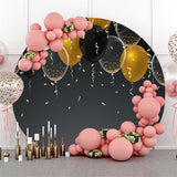 Allenjoy Black Gold Balloon Ribbion Round Simple Party Backdrop